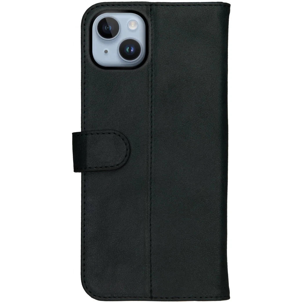 Premium Apple iPhone 15 Plus Hoesje Echt Leer Book Case - Zwart