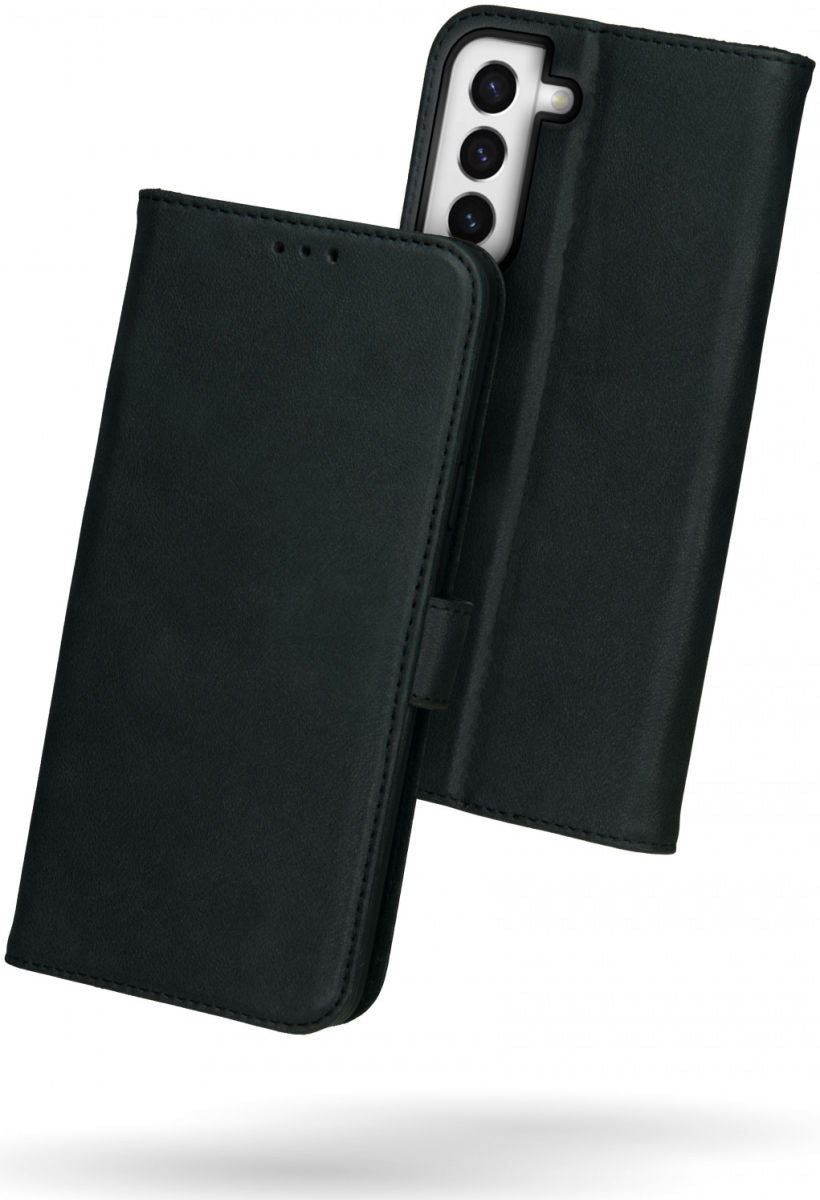 Deluxe Samsung Galaxy S22 Hoesje Wallet Case Echt Leer Zwart