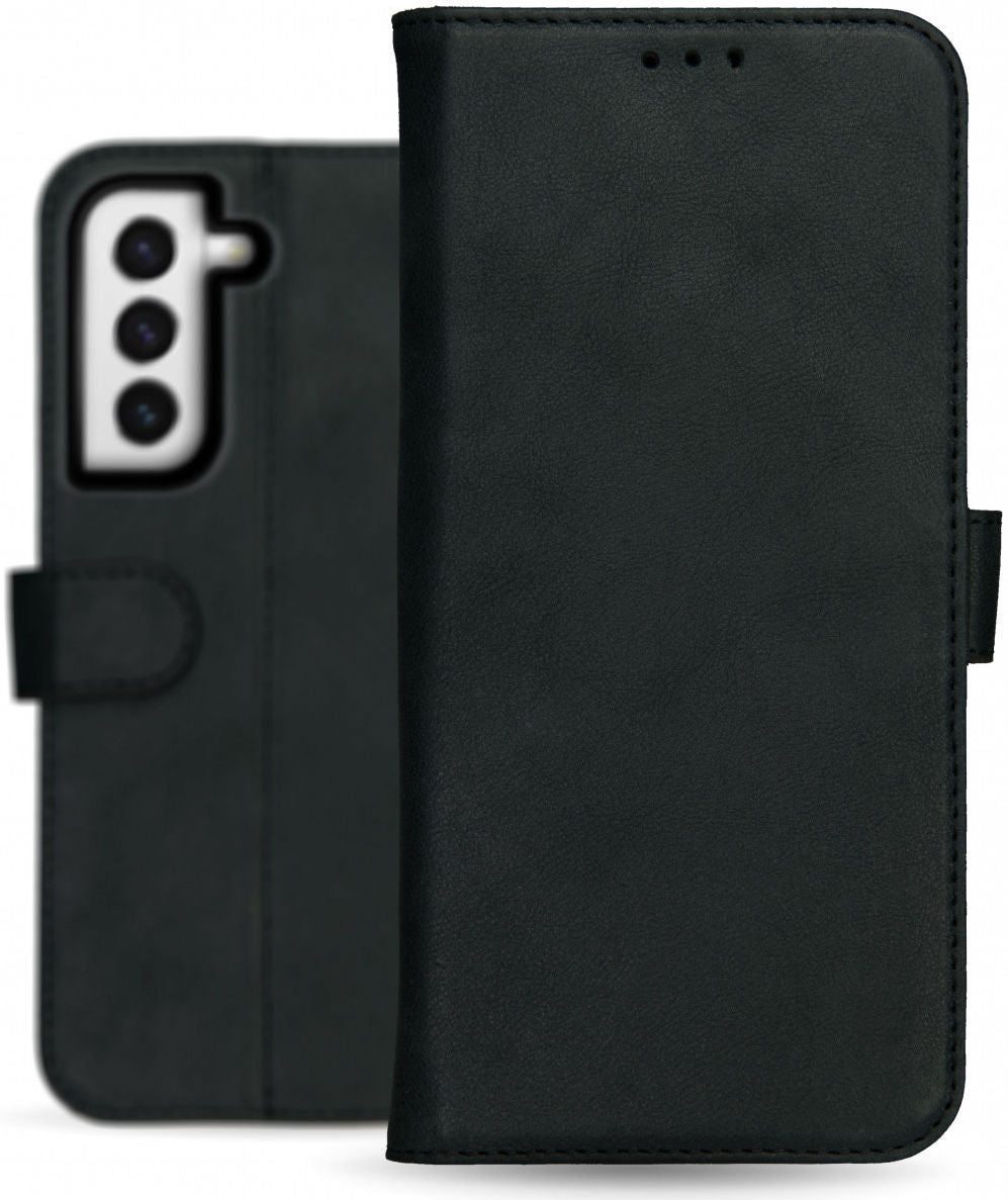 Deluxe Samsung Galaxy S22 Hoesje Wallet Case Echt Leer Zwart