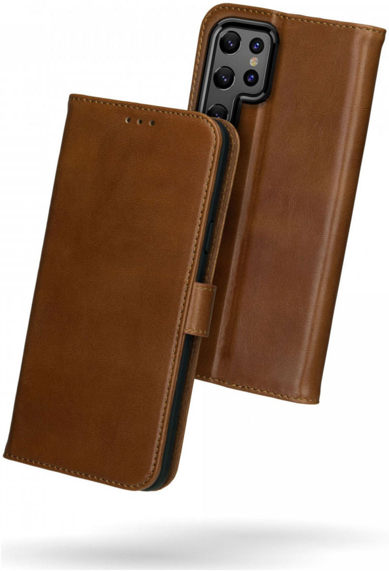 Deluxe Samsung Galaxy S22 Ultra Hoesje Wallet Case Leer Bruin