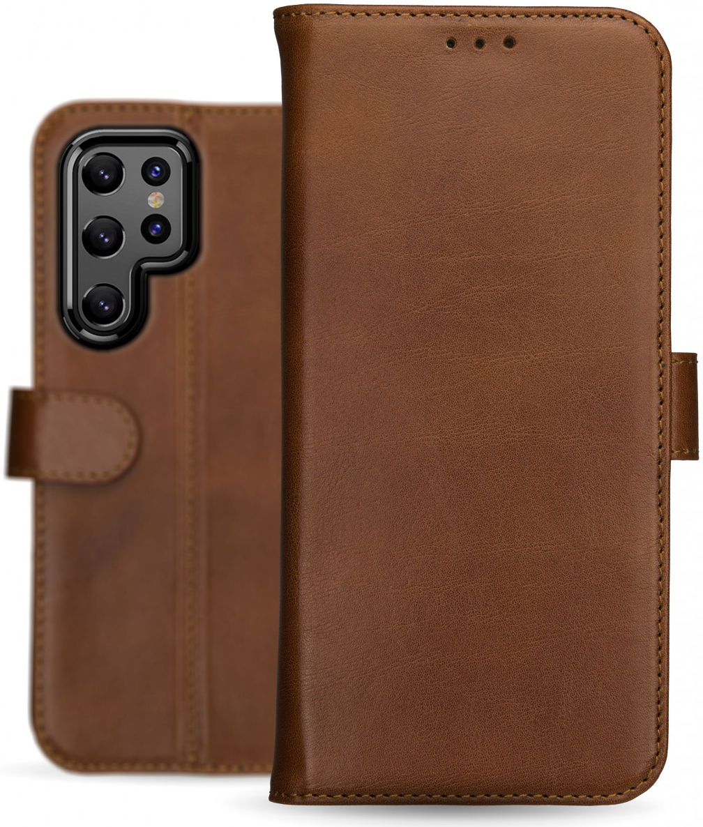 Deluxe Samsung Galaxy S22 Ultra Hoesje Wallet Case Leer Bruin