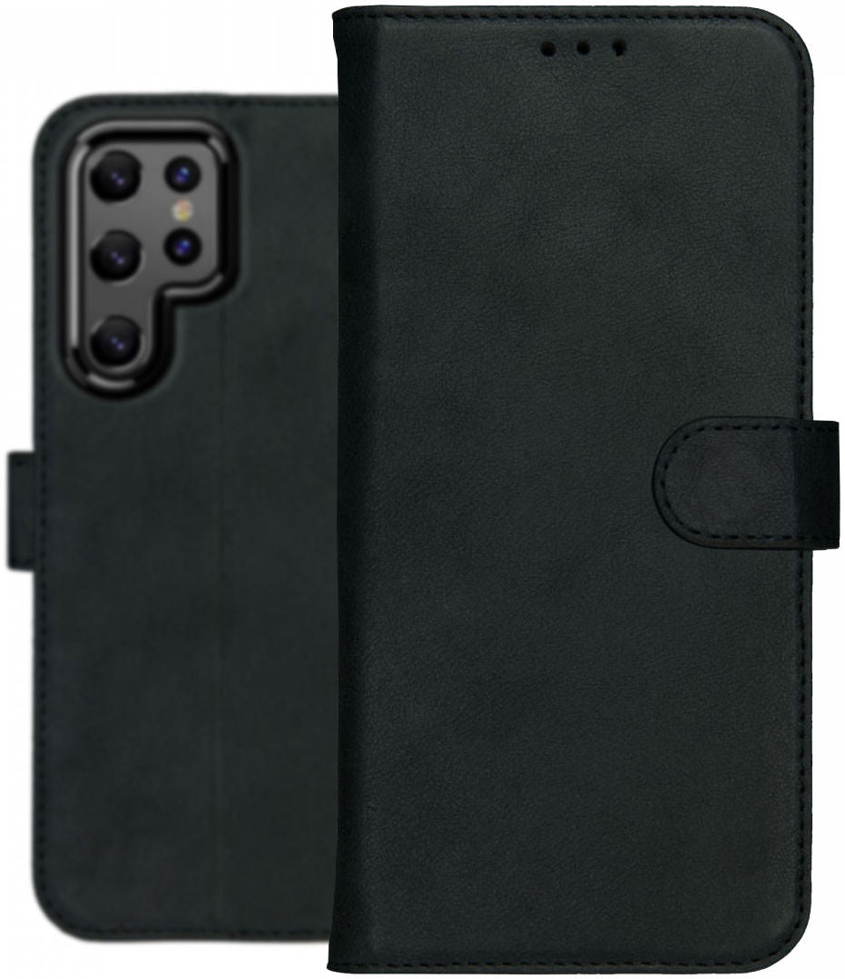 Deluxe Samsung Galaxy S22 Ultra Hoesje Wallet Case Leer Zwart