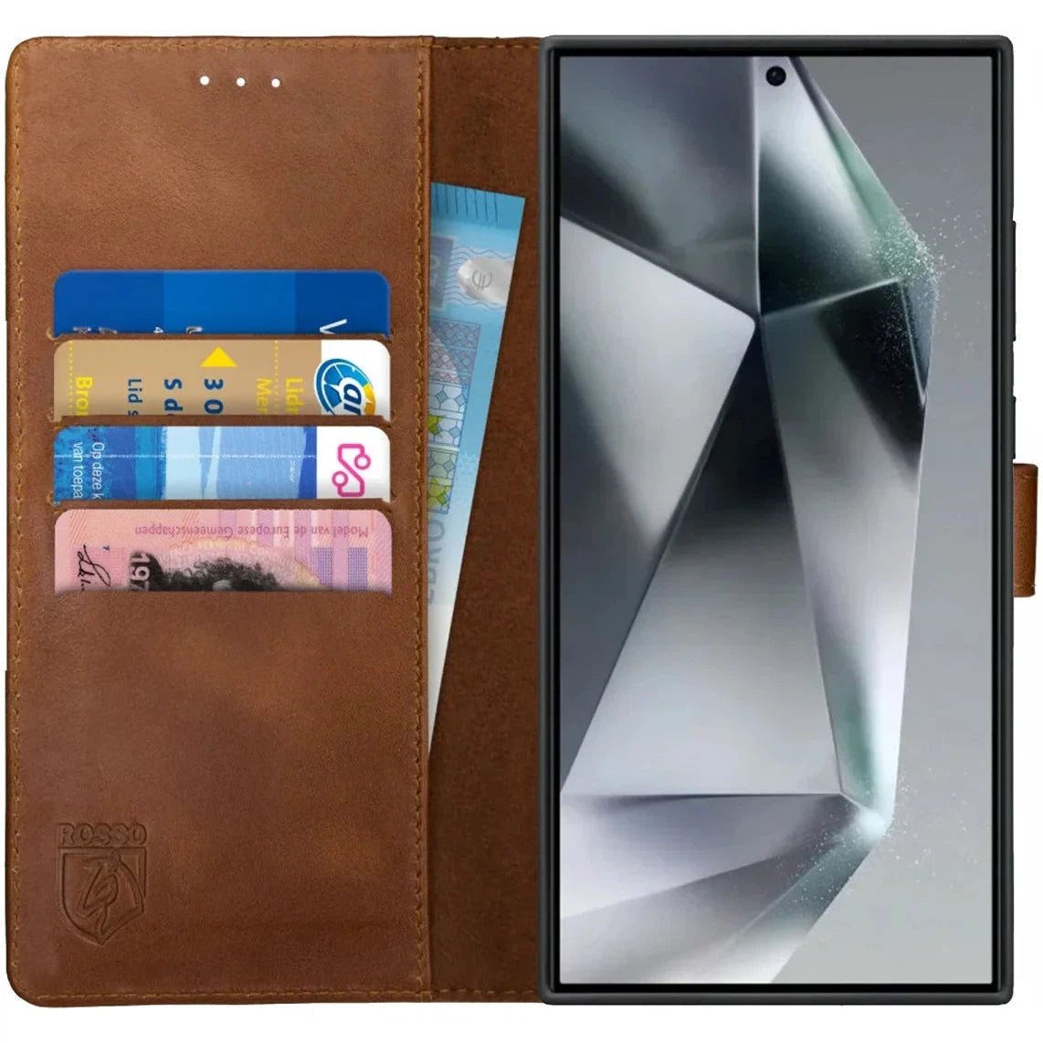 Deluxe Samsung Galaxy S24 Plus Hoesje Echt Leer Book Case Bruin