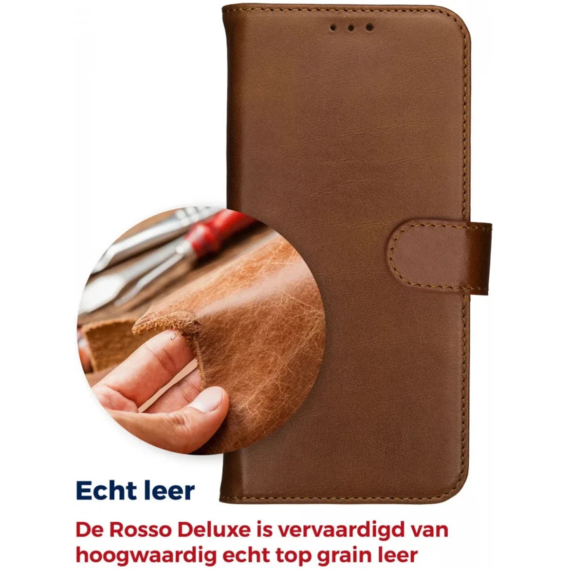 Deluxe Samsung Galaxy S24 Ultra Hoesje Echt Leer Book Case Bruin