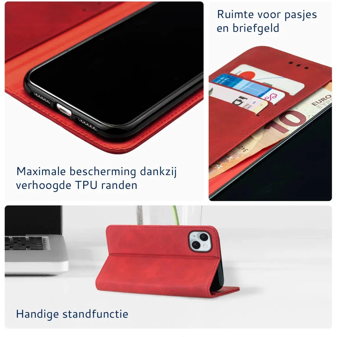 Premium Apple iPhone 15 Hoesje Book Case Wallet - Rood