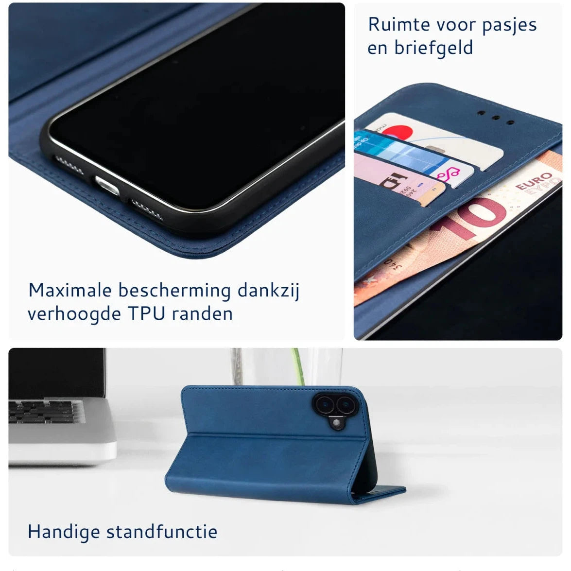 Rosso Element Apple iPhone 16 Hoesje Book Case Wallet Blauw