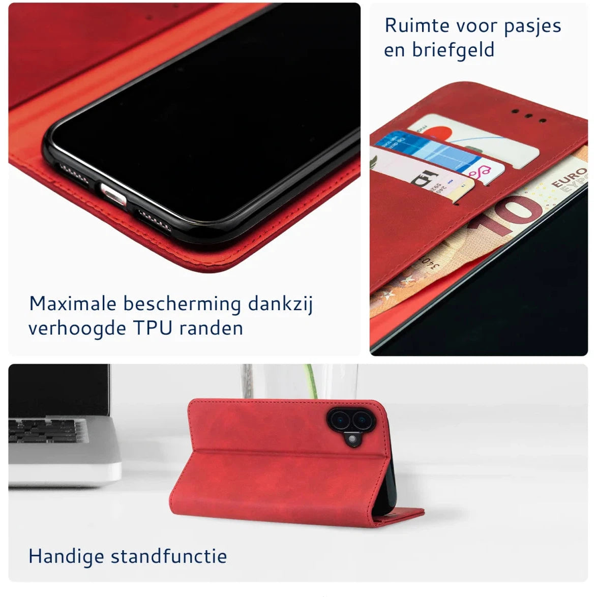 Rosso Element Apple iPhone 16 Hoesje Book Case Wallet Rood