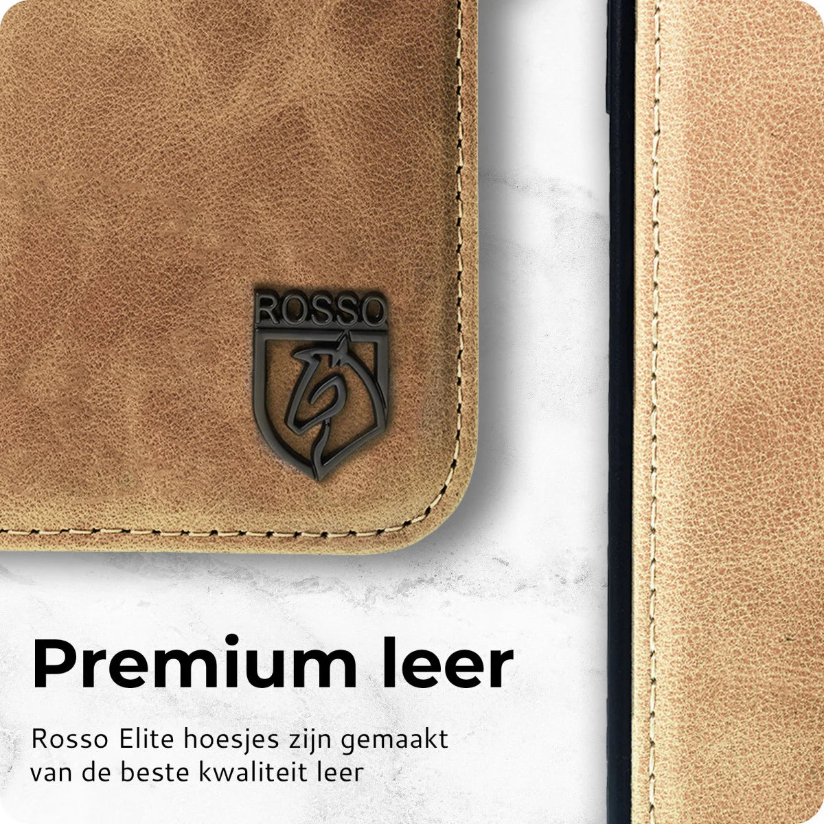 Rosso Elite Apple iPhone 16 Hoesje met MagSafe Book Case Echt Leer Lichtbruin