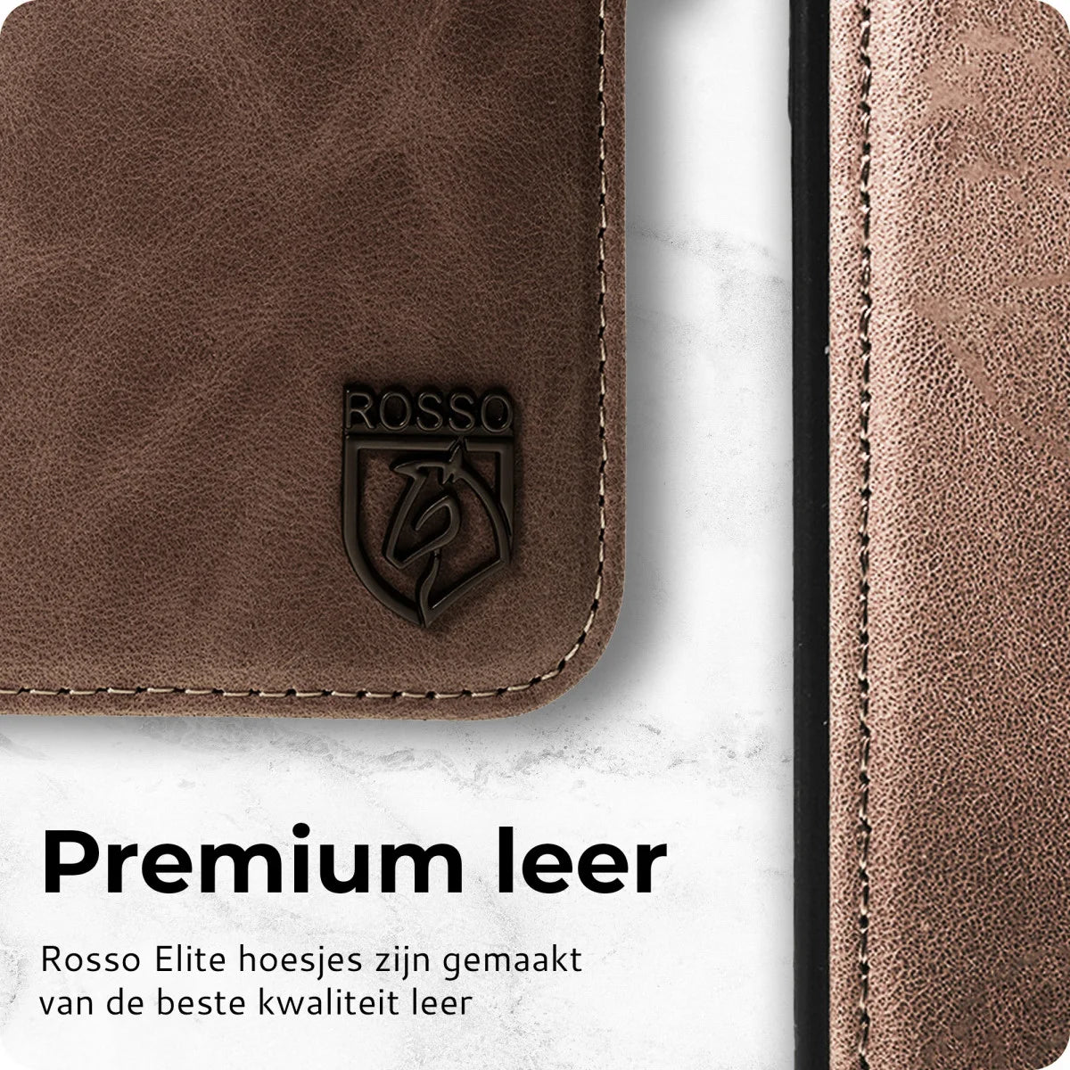 Rosso Elite iPhone 16 Pro Max Hoesje MagSafe Book Case Echt Leer Bruin