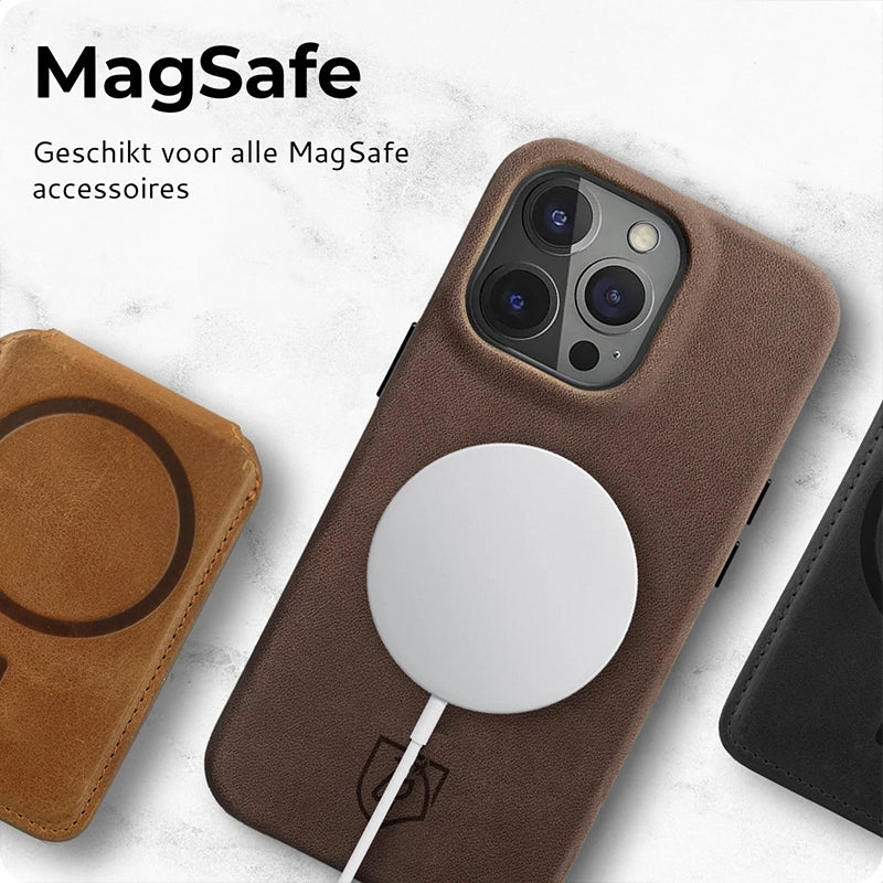 Stylish Genuine Leather Back Cover with MagSafe - Brown