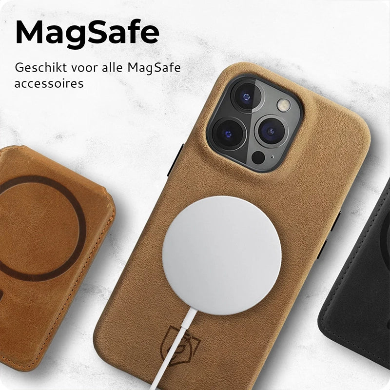 Stylish Genuine Leather Back Cover with MagSafe - Light Brown