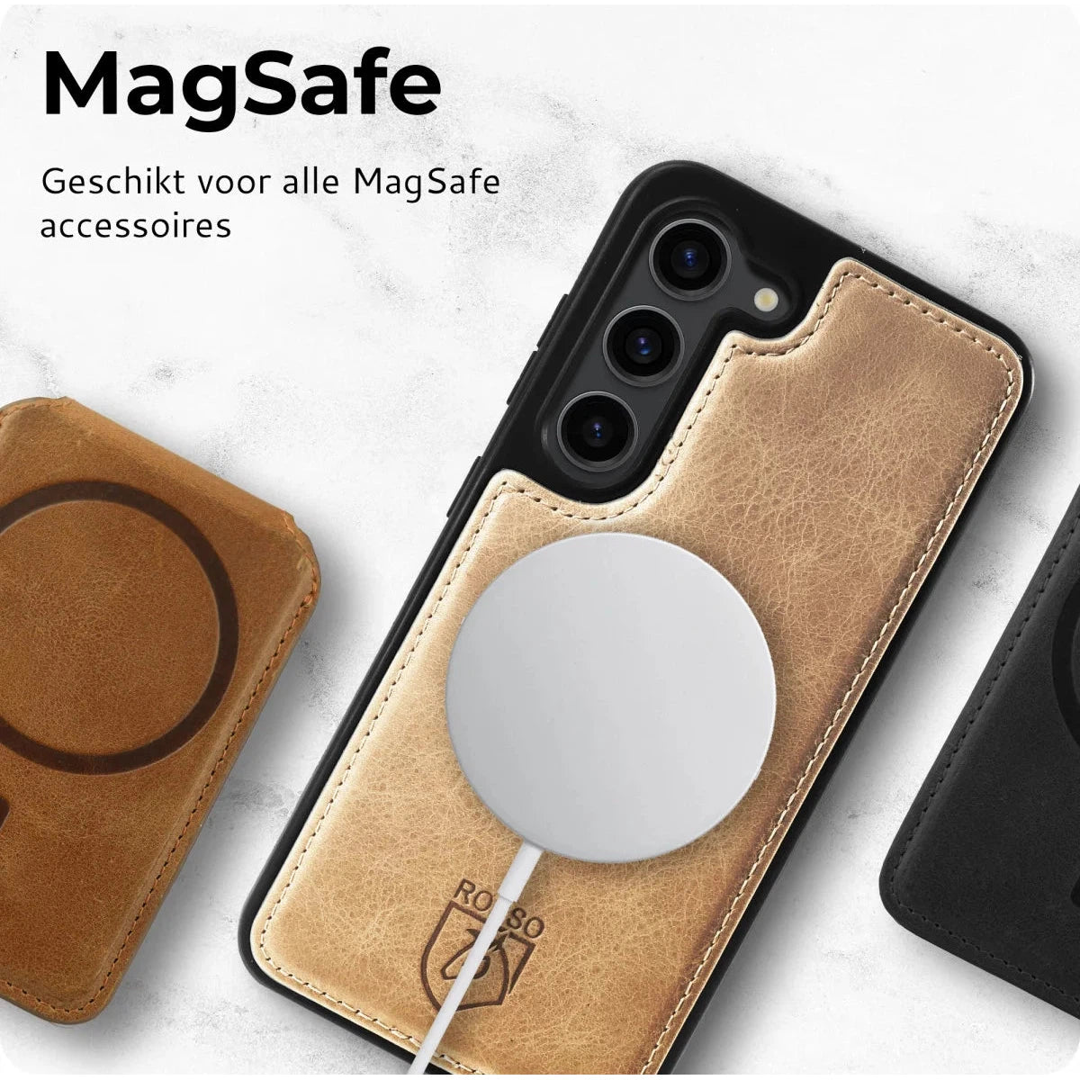 luxe Samsung Galaxy S24 Ultra Hoesje MagSafe Leer Lichtbruin