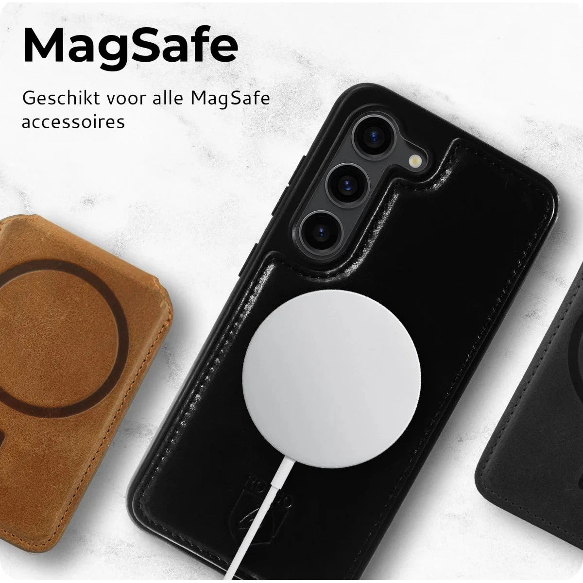 luxe Samsung Galaxy S24 Ultra Hoesje MagSafe Leer Zwart