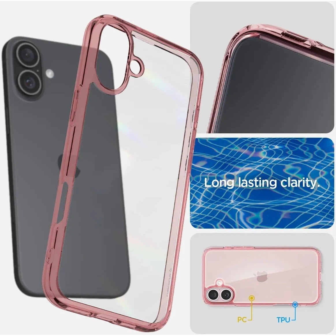 Spigen Ultra Hybrid Apple iPhone 16 Hoesje Back Cover Transparant Roze