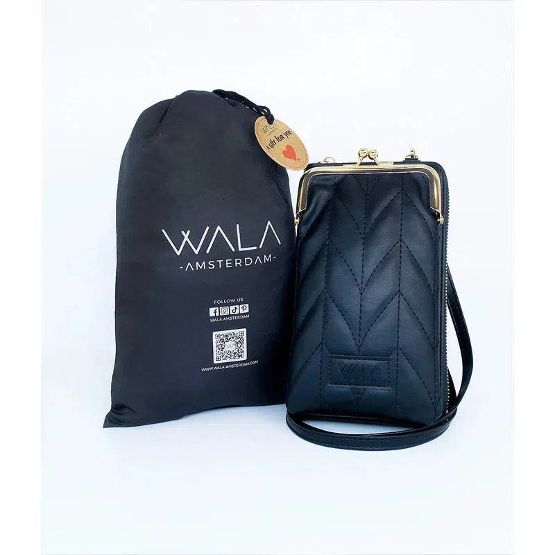 WALA AMSTERDAM® Vegan Lederen Telefoontasje Crossbody - Zwart