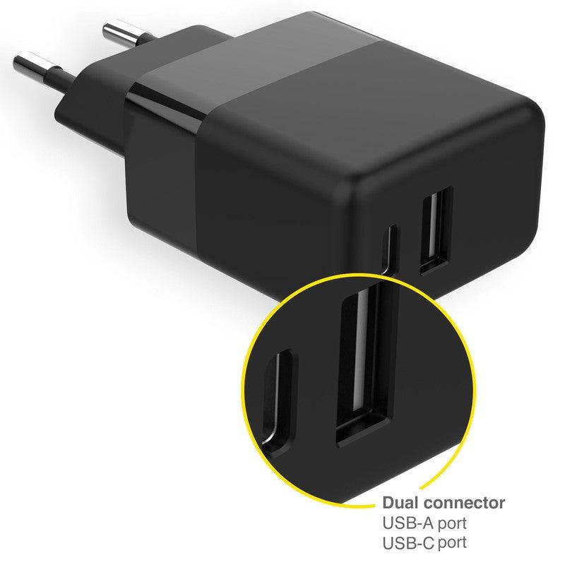 Wall Charger - Oplader - USB-C en USB aansluiting - Power Delivery - 20 Watt - Black