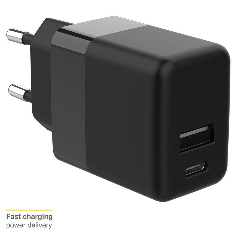 Wall Charger - Oplader - USB-C en USB aansluiting - Power Delivery - 20 Watt - Black