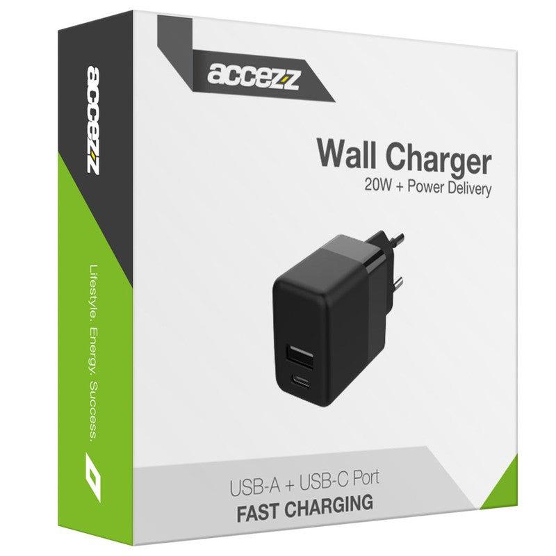 Wall Charger - Oplader - USB-C en USB aansluiting - Power Delivery - 20 Watt - Black